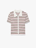 Çizgili Düğmeli Polo Yaka Kısa Kollu Triko Bluz
