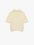 Ajurlu Bebe Yaka Fiyonklu Kısa Kollu Triko Kazak
