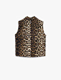 Dik Yaka Kolsuz Leopar Desenli Bluz