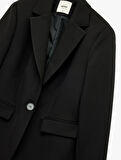 Uzun Kollu Cepli Düğmeli Kruvaze Blazer Ceket