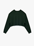 Viskon Oversize Uzun Kollu Bisiklet Yaka Crop Spor Sweatshirt