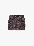 Yüksek Bel Slim Fit Leopar Baskılı Spor Şort Etek