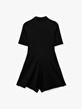 Slim Fit Kısa Kollu Yarım Düğme Detaylı Polo Yaka Mini Şort Tulum