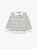 Şardonlu Uzun Kollu Oversize Pamuklu Düğmeli Polo Yaka Sweatshirt