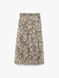 Standart Bel Leopar Desenli Pileli Midi Şifon Etek
