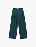 Pileli Cepli Yüksek Bel Geniş Paça Gabardin Baggy Pantolon