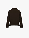 Slim Fit Boncuk İşleme Detaylı Uzun Kollu Balıkçı Yaka Tişört