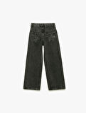 Yıldız Desenli Bol Kalıp Pamuklu Geniş Paça Denim Pantolon