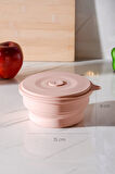 Mori Hava Sızdırmaz Yuvarlak Katlanabilir Silikon Saklama Kabı 600 ml | Pembe