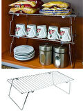 Mucit Home Ayaklı Metal Dolap İçi Tezgah Üstü Kavanoz Kupa Bardak Tel Rafı-Krom