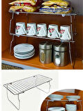 Mucit Home Ayaklı Metal Dolap İçi Tezgah Üstü Kavanoz Kupa Bardak Tel Rafı-Krom
