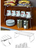 Mucit Home Ayaklı Metal Dolap İçi Tezgah Üstü Kavanoz Kupa Bardak Tel Rafı-Krom