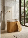 Mucit Home İki Bölmeli Bambu Naturel Çamaşır Sepeti - Mega Katlanabilir Çamaşır Sepeti