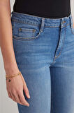 Julia 156 NORMAL BEL LACİVERT CROP FLARE JEANS KADIN