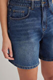 Mona 599 YÜKSEK BEL KOYU MAVİ REGULAR JEANS ŞORT KADIN