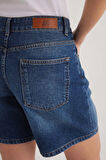 Mona 599 YÜKSEK BEL KOYU MAVİ REGULAR JEANS ŞORT KADIN