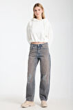 Alice 1001 NORMAL BEL TİNTLİ FULL ESKİTME MAVİ BAGGY JEANS KADIN