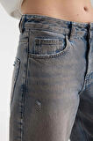 Alice 1001 NORMAL BEL TİNTLİ FULL ESKİTME MAVİ BAGGY JEANS KADIN
