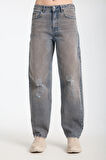 Alice 1001 NORMAL BEL TİNTLİ FULL ESKİTME MAVİ BAGGY JEANS KADIN