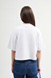 Lucia 82001 Oversize Crop Beyaz Kadın Basic T-Shirt
