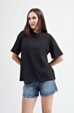 Emilia 80002 Oversize Siyah Kadın Basic T-Shirt