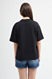 Emilia 80002 Oversize Siyah Kadın Basic T-Shirt