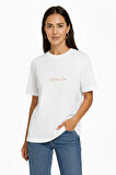 Bianca 80004 Regular Fit Baskılı Beyaz Kadın Basic T-Shirt