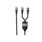 hkm tech DUO POWER 100W Çift Uçlu, Type-C to Lightning + Type-C Şarj Kablosu, Örgü Tasarım, 1.2 metre, Siyah