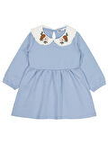Civil Girls Yakası Nakışlı 2-5 Yaş Elbise - Mavi 5-6 Yaş