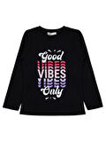 Civil Girls Good Vibes Only Baskılı 6-9 Yaş Sweatshirt - Siyah 7-8 Yaş