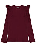 Civil Girls Omuz Fırfırlı 10-13 Yaş Sweatshirt - Bordo 13-14 Yaş
