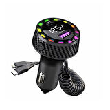 RGB Led Karbon Desenli Yaylı Kablolu 15W Araç Çakmaklık Şarj Cihazı - iPhone & Type-C Çıkışlı FR-422