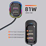 FR-424 36W PD Hızlı Şarj Destekli Çoklu USB & Type-C Çıkışlı Araç Şarj Cihazı - RGB Aydınlatmalı
