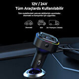 FR-424 36W PD Hızlı Şarj Destekli Çoklu USB & Type-C Çıkışlı Araç Şarj Cihazı - RGB Aydınlatmalı