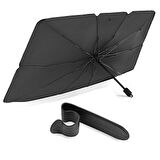Oto Güneşlik ve Şemsiye Tutucu Seti – Katlanabilir Ön Cam Güneşliği 140x75 cm ve Araç İçi Organizer Askı