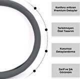 Mega Oto Market Geçmeli Direksiyon Kılıfı Seti Suni Deri Normal Damarlı Gri Renk 40 cm 15" Çap Direksiyon Kaplaması