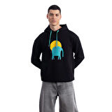 Elephant Kapüşonlu Siyah Sweatshirt