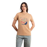 Cat Regular Açık Kahve T-Shirt