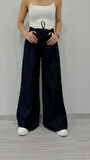 Kadın Lacivert İp Kemer Detaylı Palazzo Pantolon