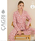 Çağrı Kadın Kışlık Süet Uzun Kollu Önü Düğmeli Pijama Takımı