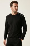 elemge %100 Pamuk Süprem Uzun Kollu Pijama Üstü Erkek T-Shirt Compact Penye Rahat Kalıp Tok Kumaş Siyah
