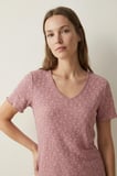 elemge Kadın Bambu Pamuk Pijama Takımı Gül Kurusu Fitilli Regular Fit Alt & Üst İnce Kısa Kol Lastkli Esnek