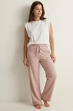 elemge %100 Pamuk Süprem Kadın Pijama Altı Bol Kalıp Compact Penye Pembe Geniş Paça Ipli Terletmez Alt