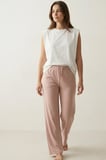 elemge %100 Pamuk Süprem Kadın Pijama Altı Bol Kalıp Compact Penye Pembe Geniş Paça Ipli Terletmez Alt