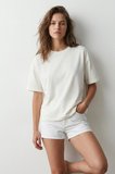 elemge %100 Pamuk Süprem Kadın Boxy Fit Ekru T-Shirt Bol Kesim Düşük Omuzlu Bisiklet Yaka Krem Tişört