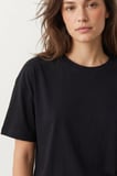 elemge %100 Pamuk Süprem Tok Kumaş Kadın Boxy Fit Siyah T-Shirt Bol Kesim Düşük Omuzlu Bisiklet Yaka Tişört