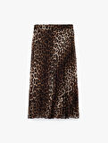 Leopar Desenli Midi Pileli Etek