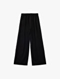 Beli Bağcıklı Rahat Kalıp Geniş Paça Keten Karışımlı Pantolon