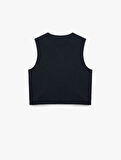 Slim Fit V Yaka Metal Düğmeli Asimetrik Kesim Yelek