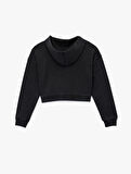 Rahat Kalıp Kanguru Cepli Fermuarlı Yıkamalı Kapüşonlu Crop Sweatshirt